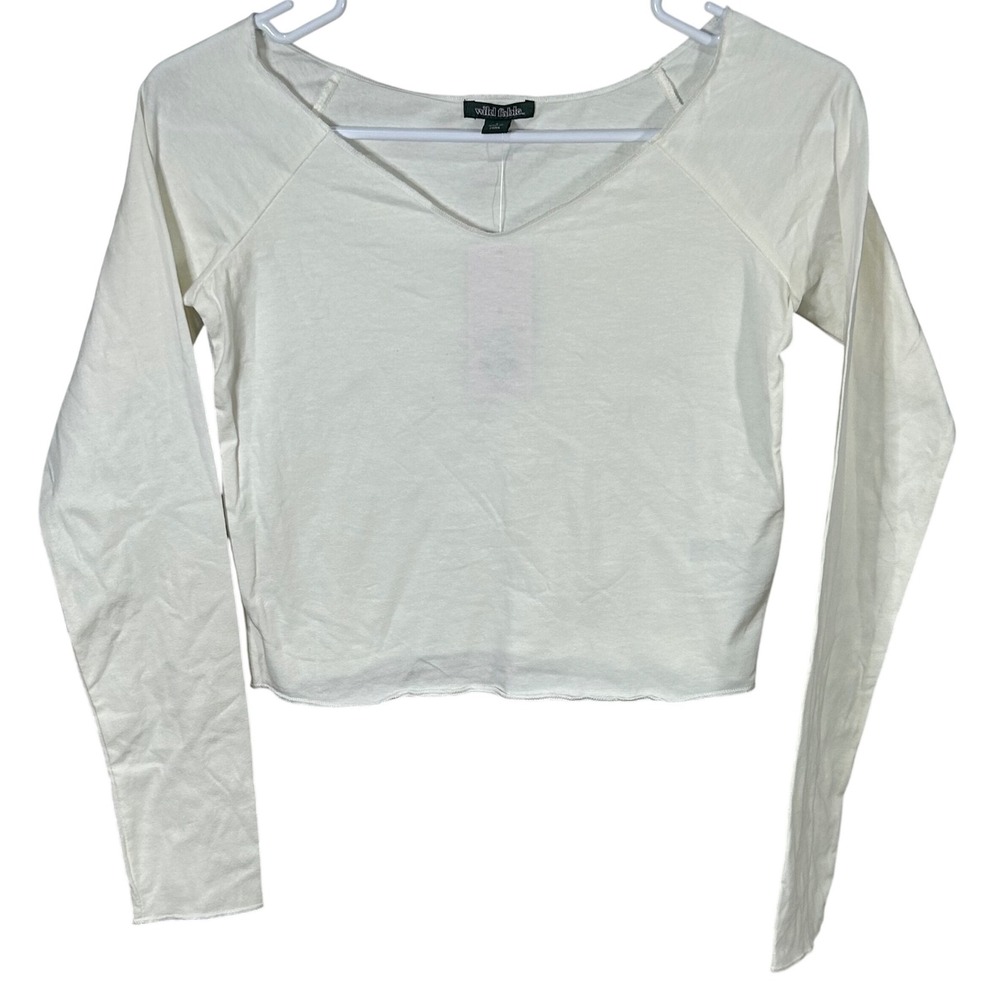 Wild Fable Womens Long Sleeve V Neck Crop Top White Size Small